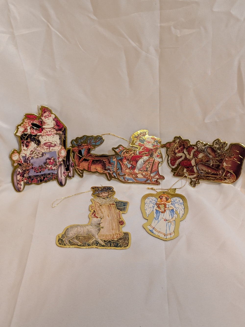Vintage- Victorin Inspired Die Cut Gold Foil-Edged Christmas Ornaments